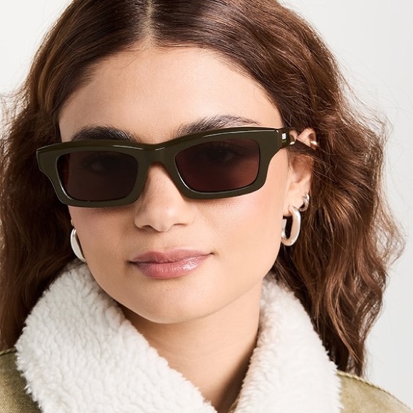 Kenzo AKA Narrow Rectangular Sunglasses in Shiny Dark Green/Brown - Picture 3 of 7